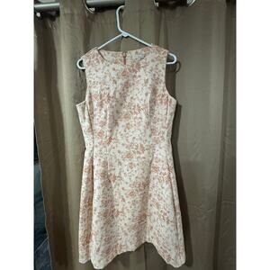 Eva Mendes NY&C Womens Sleeveless Pink Floral Curvy Fit Flare Dress Size L